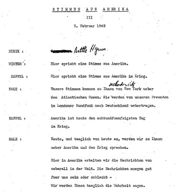 First Page of VOA German Script of February 3, 1942
