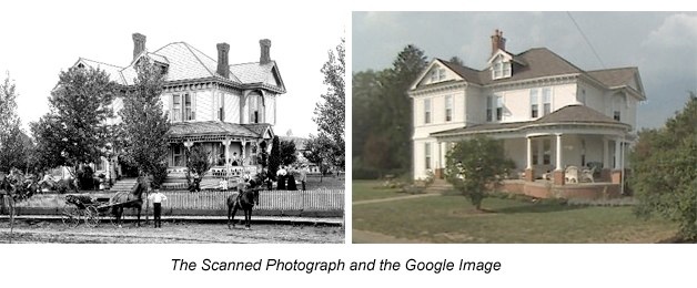 The Old Woodsfield House photo compared with the Google Earth Street View of the house as it appears today